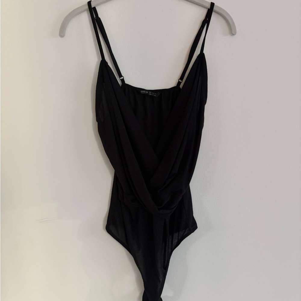 SHEIN Black Drape Front Bodysuit